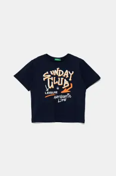 United Colors of Benetton tricou de bumbac pentru copii culoarea bleumarin, cu imprimeu, 3JERG10JQ imagine