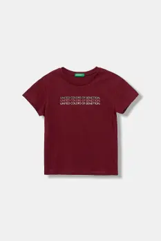 United Colors of Benetton tricou de bumbac pentru copii culoarea bordo, 3I1XC10Q1 imagine