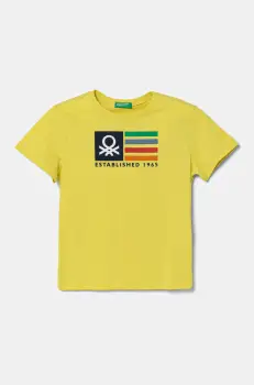 United Colors of Benetton tricou de bumbac pentru copii culoarea galben, cu imprimeu, 3I1XG10HT imagine