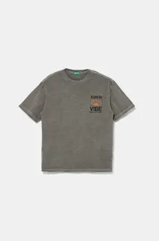 United Colors of Benetton tricou de bumbac pentru copii culoarea gri, cu imprimeu, 3PCMC10N7 imagine