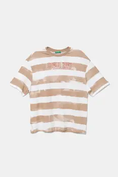 United Colors of Benetton tricou de bumbac pentru copii culoarea maro, cu imprimeu, 3SL3C10P5 imagine