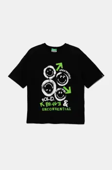 United Colors of Benetton tricou de bumbac pentru copii culoarea negru, cu imprimeu, 3I1XC10NR imagine