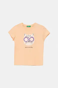 United Colors of Benetton tricou de bumbac pentru copii culoarea portocaliu, 3096G10J8 imagine