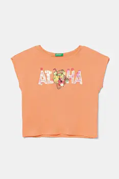 United Colors of Benetton tricou de bumbac pentru copii culoarea portocaliu, 3I1XC10P0 imagine