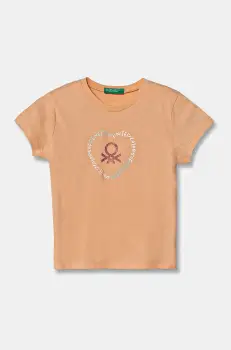 United Colors of Benetton tricou de bumbac pentru copii culoarea portocaliu, 3I1XG10HU imagine