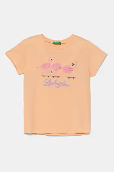 United Colors of Benetton tricou de bumbac pentru copii culoarea portocaliu, 3I1XG10J1 imagine