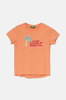 United Colors of Benetton tricou de bumbac pentru copii culoarea portocaliu, 3I1XG10JB imagine
