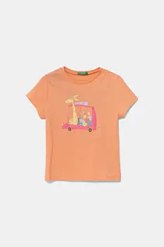 United Colors of Benetton tricou de bumbac pentru copii culoarea portocaliu, 3I1XG10JJ imagine