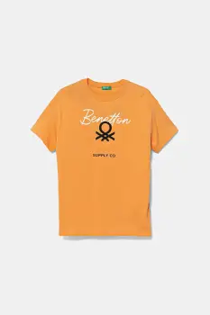 United Colors of Benetton tricou de bumbac pentru copii culoarea portocaliu, cu imprimeu, 3I1XC10OO imagine