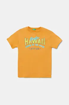 United Colors of Benetton tricou de bumbac pentru copii culoarea portocaliu, cu imprimeu, 3I1XC10P7 imagine