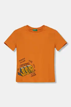 United Colors of Benetton tricou de bumbac pentru copii culoarea portocaliu, cu imprimeu, 3I1XG10IJ imagine