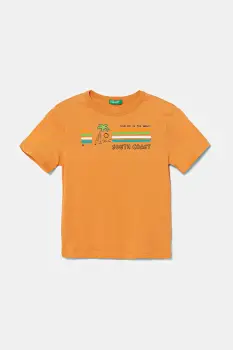 United Colors of Benetton tricou de bumbac pentru copii culoarea portocaliu, cu imprimeu, 3I1XG10JM imagine