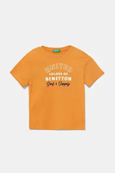 United Colors of Benetton tricou de bumbac pentru copii culoarea portocaliu, cu imprimeu, 3I1XG10JO imagine