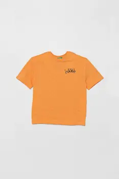 United Colors of Benetton tricou de bumbac pentru copii culoarea portocaliu, cu imprimeu, 3SLUC10P8 imagine