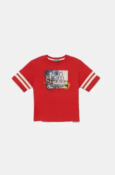 United Colors of Benetton tricou de bumbac pentru copii culoarea rosu, cu imprimeu, 3I1XG10IM imagine
