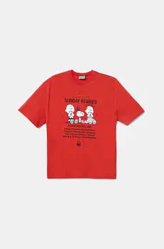 United Colors of Benetton tricou de bumbac pentru copii culoarea rosu, cu imprimeu, 3X1SC10NI imagine