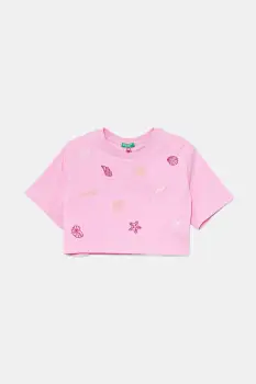 United Colors of Benetton tricou de bumbac pentru copii culoarea roz, 3096C10PC imagine