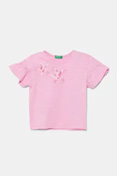 United Colors of Benetton tricou de bumbac pentru copii culoarea roz, 38V4G10JI imagine