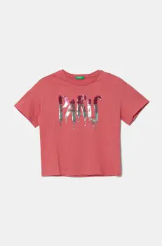 United Colors of Benetton tricou de bumbac pentru copii culoarea roz, 3I1XC10NY imagine