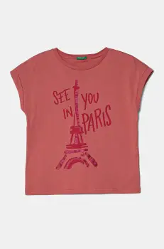 United Colors of Benetton tricou de bumbac pentru copii culoarea roz, 3I1XC10NZ imagine