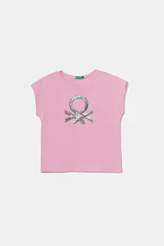 United Colors of Benetton tricou de bumbac pentru copii culoarea roz, 3I1XC10P1 imagine