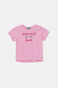 United Colors of Benetton tricou de bumbac pentru copii culoarea roz, 3I1XG10JB imagine