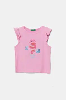 United Colors of Benetton tricou de bumbac pentru copii culoarea roz, 3I1XG10JK imagine