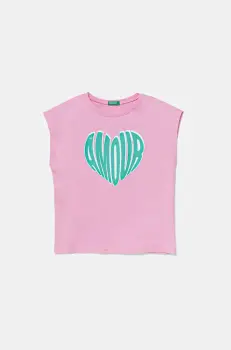 United Colors of Benetton tricou de bumbac pentru copii culoarea roz, 3JERC10PB imagine