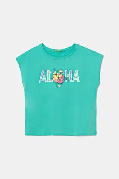 United Colors of Benetton tricou de bumbac pentru copii culoarea turcoaz, 3I1XC10P0 imagine