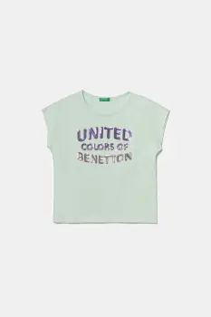 United Colors of Benetton tricou de bumbac pentru copii culoarea turcoaz, 3I1XC10P1 imagine