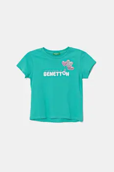 United Colors of Benetton tricou de bumbac pentru copii culoarea turcoaz, 3I1XG10JB imagine