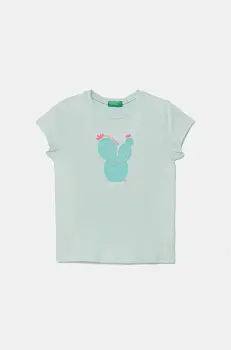 United Colors of Benetton tricou de bumbac pentru copii culoarea turcoaz, 3JERG10J3 imagine