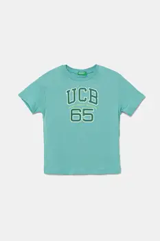 United Colors of Benetton tricou de bumbac pentru copii culoarea turcoaz, cu imprimeu, 3I1XC10OO imagine