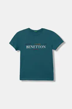 United Colors of Benetton tricou de bumbac pentru copii culoarea turcoaz, cu imprimeu, 3I1XC10Q4 imagine