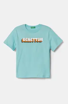 United Colors of Benetton tricou de bumbac pentru copii culoarea turcoaz, cu imprimeu, 3I1XG10HT imagine