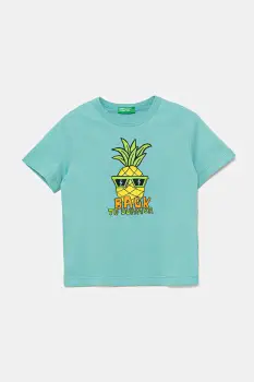 United Colors of Benetton tricou de bumbac pentru copii culoarea turcoaz, cu imprimeu, 3I1XG10JM imagine