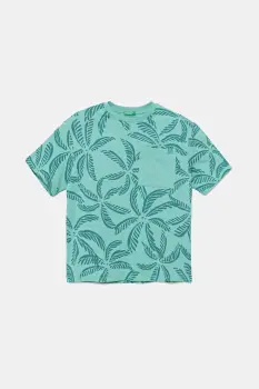 United Colors of Benetton tricou de bumbac pentru copii culoarea turcoaz, cu imprimeu, 3PDQC10PA imagine