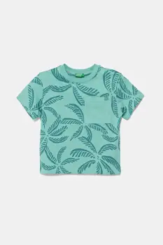 United Colors of Benetton tricou de bumbac pentru copii culoarea turcoaz, cu imprimeu, 3PDQG10JN imagine