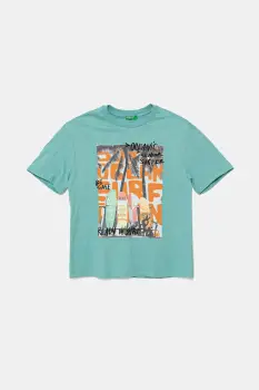 United Colors of Benetton tricou de bumbac pentru copii culoarea turcoaz, cu imprimeu, 3SLUC10P8 imagine