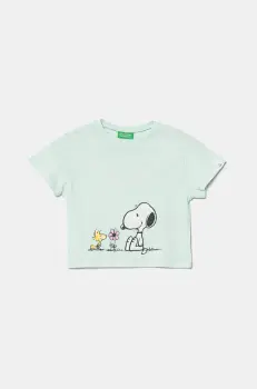 United Colors of Benetton tricou de bumbac pentru copii culoarea verde, cu imprimeu, 3X1SG10I9 imagine