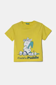 United Colors of Benetton tricou de bumbac pentru copii culoarea verde, cu imprimeu, 3X1SG10IB imagine