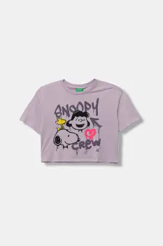 United Colors of Benetton tricou de bumbac pentru copii culoarea violet, 3X1SC10PT imagine