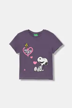 United Colors of Benetton tricou de bumbac pentru copii culoarea violet, 3X1SG10JV imagine