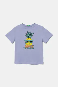 United Colors of Benetton tricou de bumbac pentru copii culoarea violet, cu imprimeu, 3I1XG10JM imagine