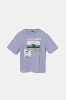 United Colors of Benetton tricou de bumbac pentru copii culoarea violet, cu imprimeu, 3SLUC10P8 imagine
