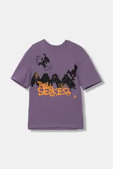 United Colors of Benetton tricou de bumbac pentru copii culoarea violet, cu imprimeu, 3X1SC10PN imagine