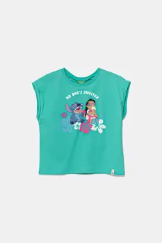 United Colors of Benetton tricou de bumbac pentru copii x Disney culoarea turcoaz, 3JERC10P2 imagine