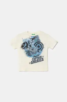 United Colors of Benetton tricou de bumbac pentru copii x Marvel culoarea bej, cu imprimeu, 35RYC10N9 imagine