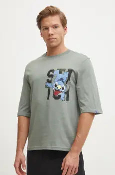 United Colors of Benetton tricou de pijama din bumbac LILO&STITCH culoarea verde, cu imprimeu, 30964M01Y imagine