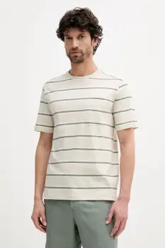 United Colors of Benetton tricou din amestec de in culoarea bej, cu imprimeu, 32UZU10A7 imagine